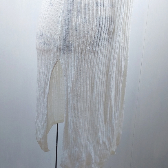 Tahari- Linen White Open longline Sweater Kimono Ribbed Slits Lagenlook Sz.M - Picture 5 of 8